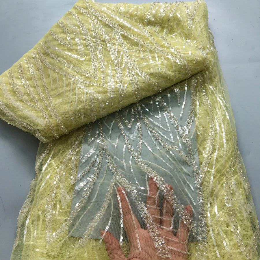 

2025 French Luxury Beaded Lace Fabric High Quality 5 Yards Bride Wedding Dress African Lace Fabric Wedding Dress for Women A4357