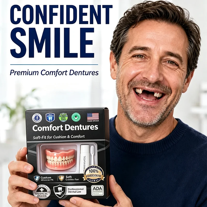Portable Adult Adjustable Full Mouth Denture Set Upper Lower Silicone Cosmetic Teeth with Molding Beads Smile Accessory