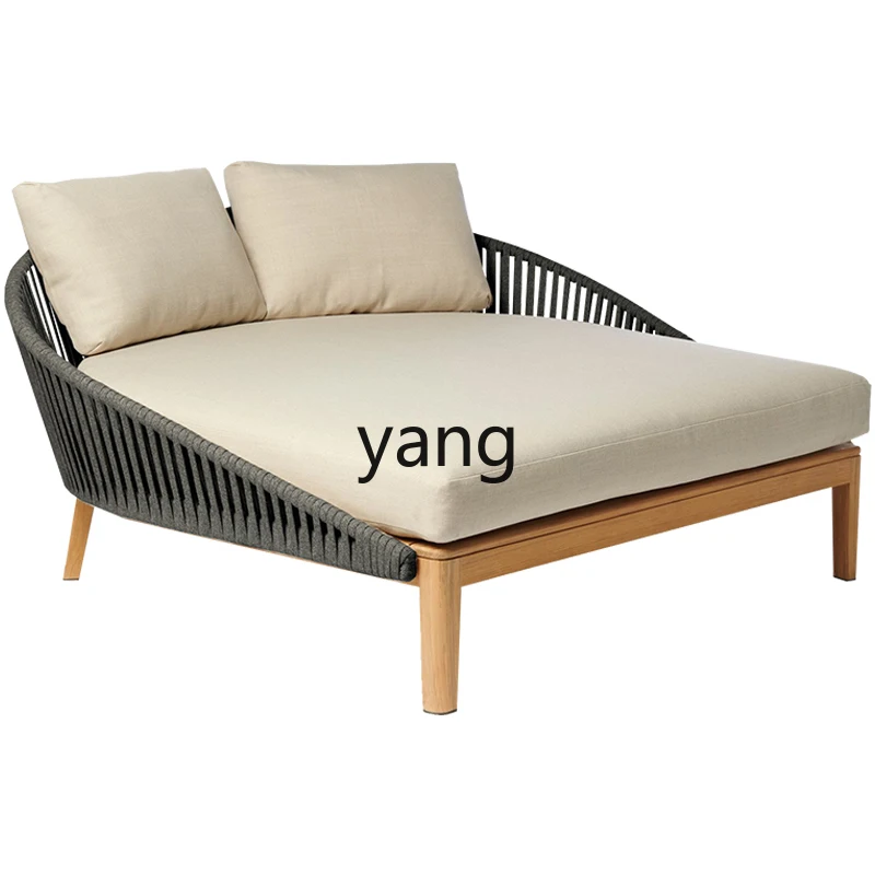 

Yjq Outdoor Lounge Teak Rattan Sofa Swimming Pool Beach Solid Wood Leisure Double Bed