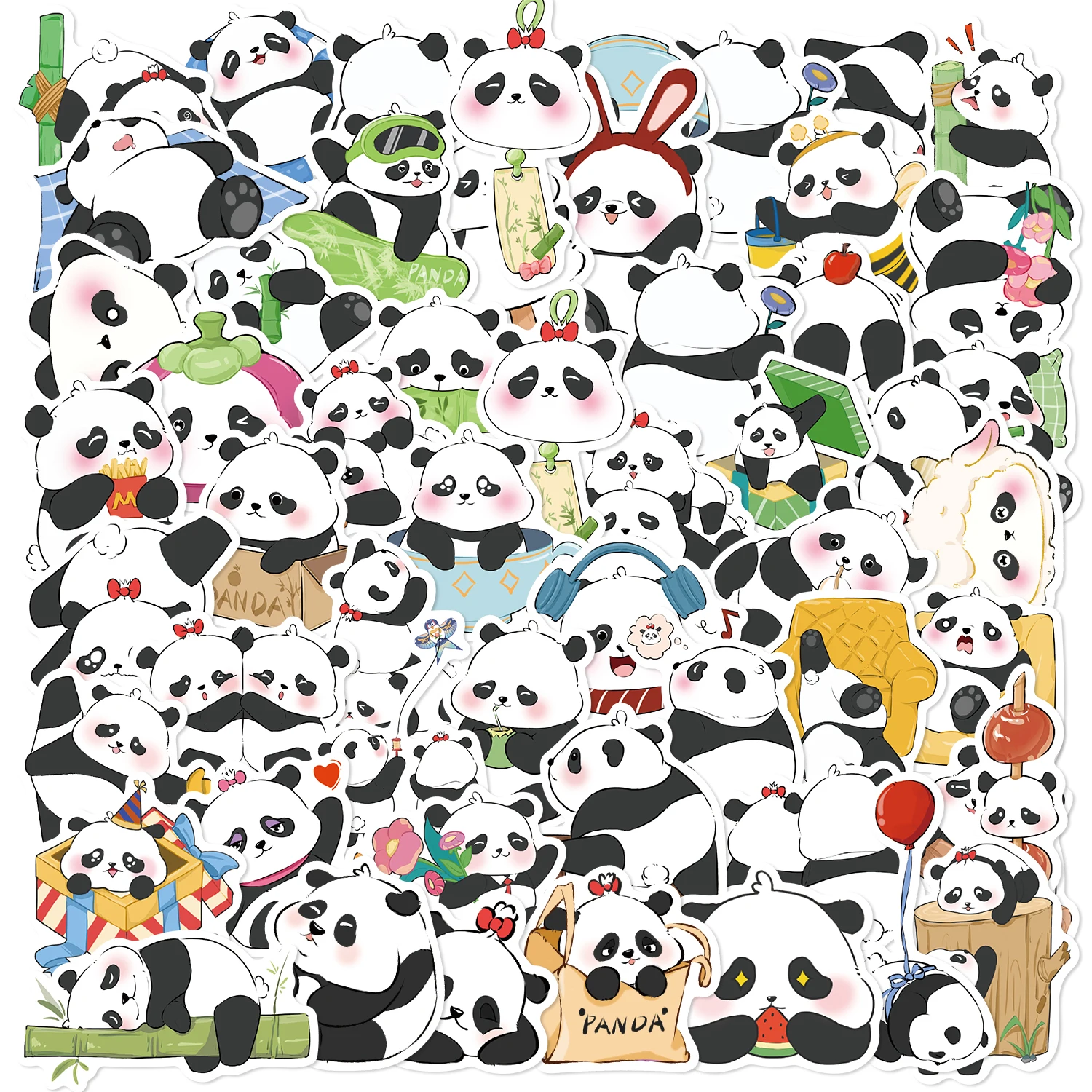 50pcs Cute Cartoon Panda Stationery Decor Vinyl Waterproof Stickers For Kids Gifts