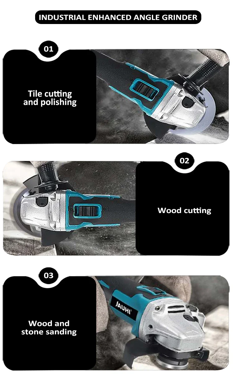 JAUHI 125mm M14 Brushless Wireless Electric Angle Grinder Rechargeable 4 Speed Grinding Cutting Machine For Makita 18V Battery