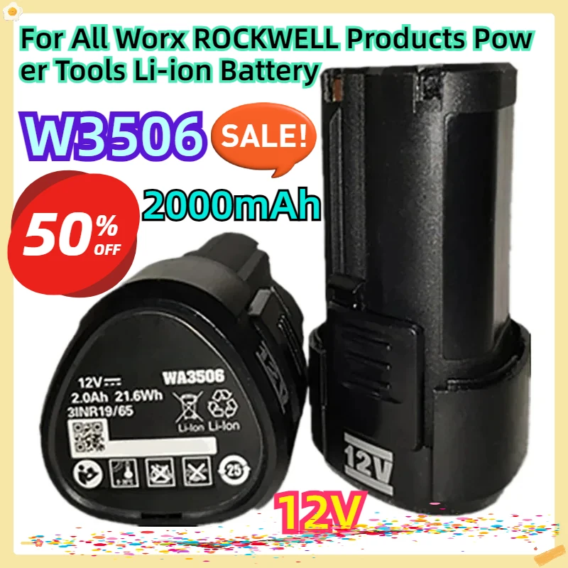 For All Worx ROCKWELL Products Power Tools 12V 2000mAh Li-ion Battery