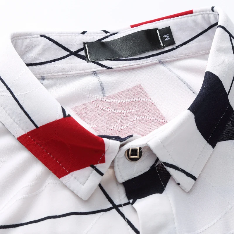 

Summer Men's White Stretch Short-sleeved Shirt, Navy Blue Single-breasted Collar Shirts, Beach Vacation Top.