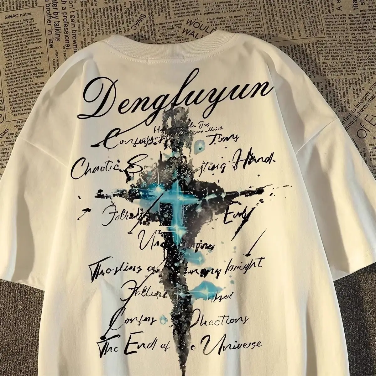 

Свободная хлопковая футболка с летним трендовым принтом, удобная, дышащая, молодежная, стильная, уличная одежда