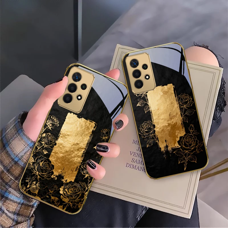 

Black Gold Rose surface For Samsung A16 A15 A14 A13 A12 A26 A25 A23 A22 A21s A36 A35 A34 A33 A32 31 52 73 72 glass phone case