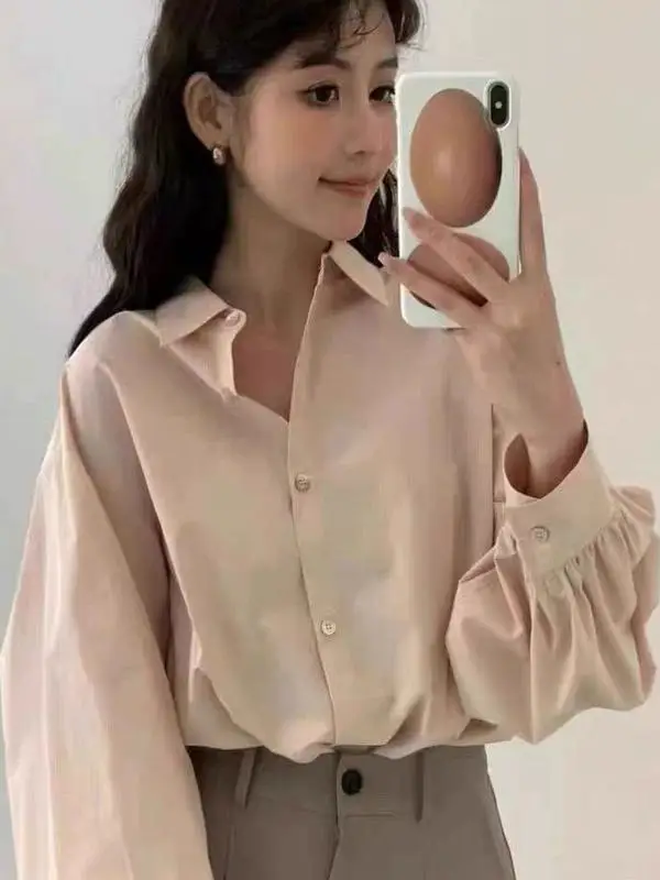 

Женская рубашка Candy Miss Dongdaegu с рукавами-фонариками, трехцветная, модная, повседневная, с отложным воротником, премиум-качество