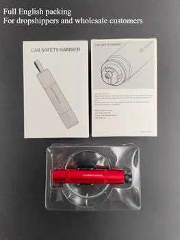 Imballaggio completo in inglese per grossista Dropshipper 2 in 1 Martello di sicurezza per auto Interruttore di vetro di emergenza Taglia lo strumento di salvataggio della cintura di sicurezza