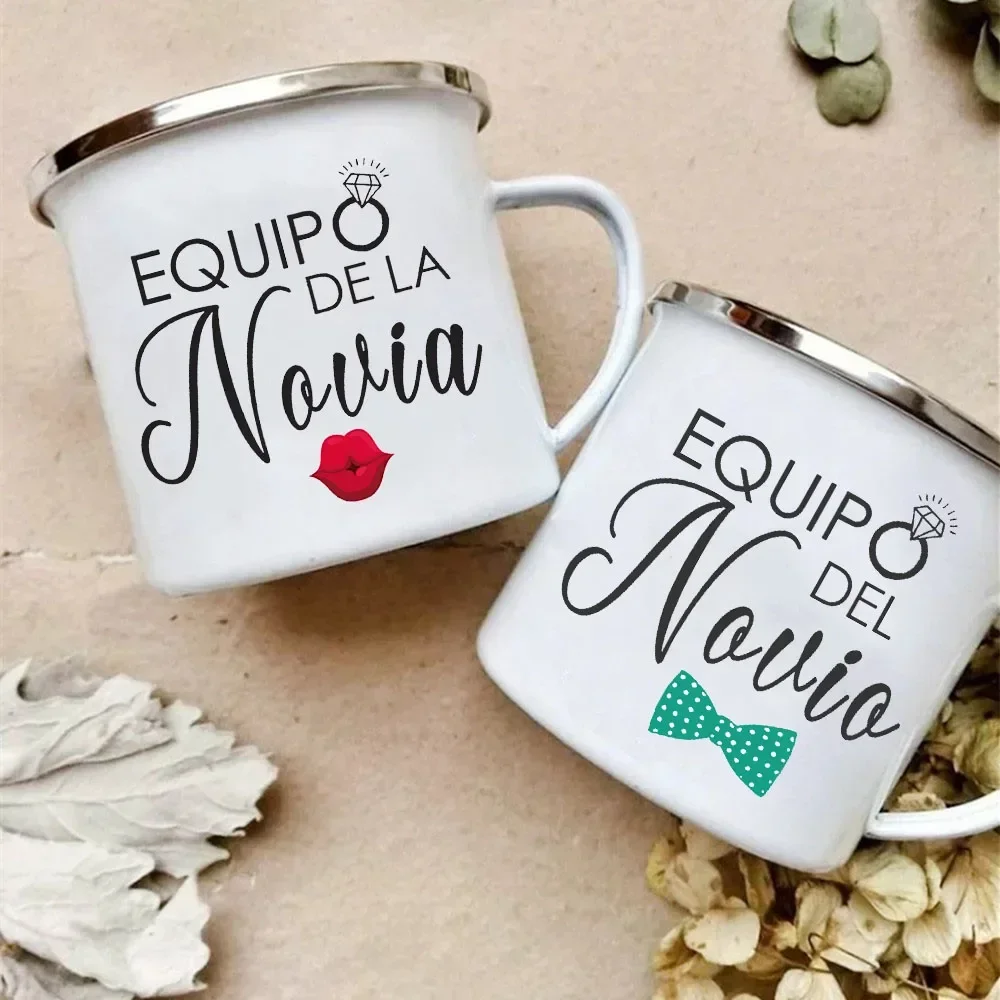 Bridesmaid Best Man Cup Spanish Printed Enamel Mugs Bride Groom Bachelorette Party Coffee Wine Mug Engagement Wedding Gifts