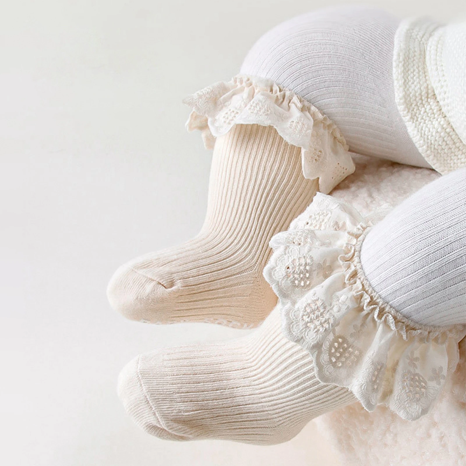Toddler Baby Girls Socks Knit Lace Ruffle Princess Socks for Party, Wedding, Photography