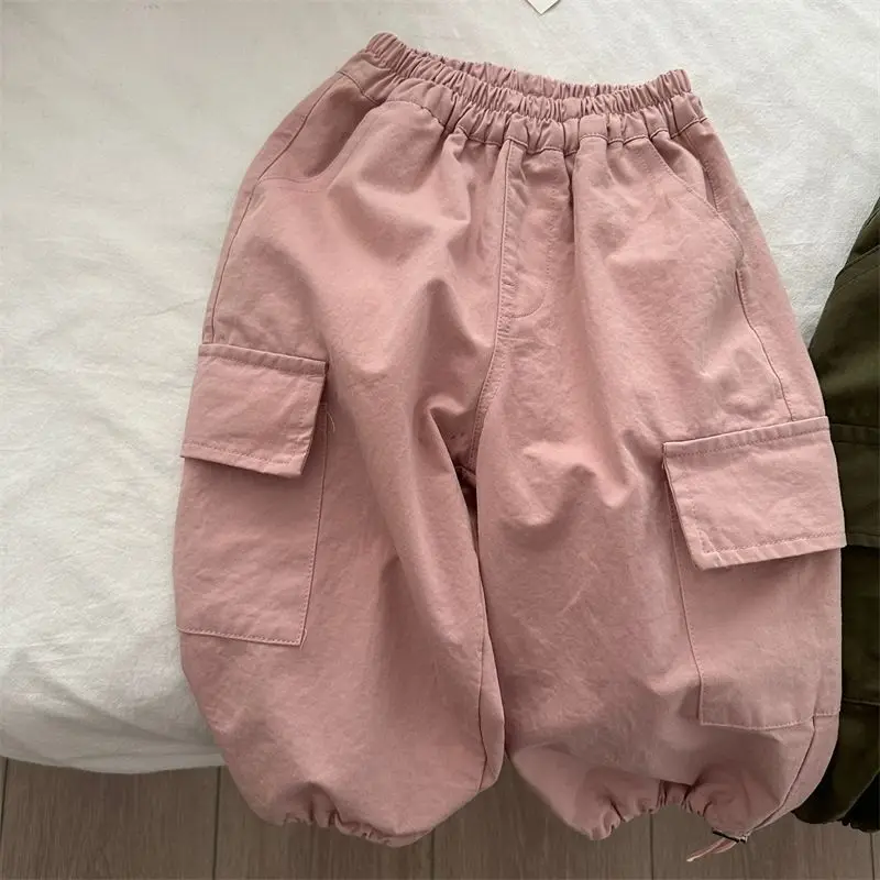 Sommer-Cargo-Jogginghose für Mädchen – leichte Hose mit geradem Bein im koreanischen Stil für Kleinkinder, lässige Hose aus atmungsaktiver Baumwolle