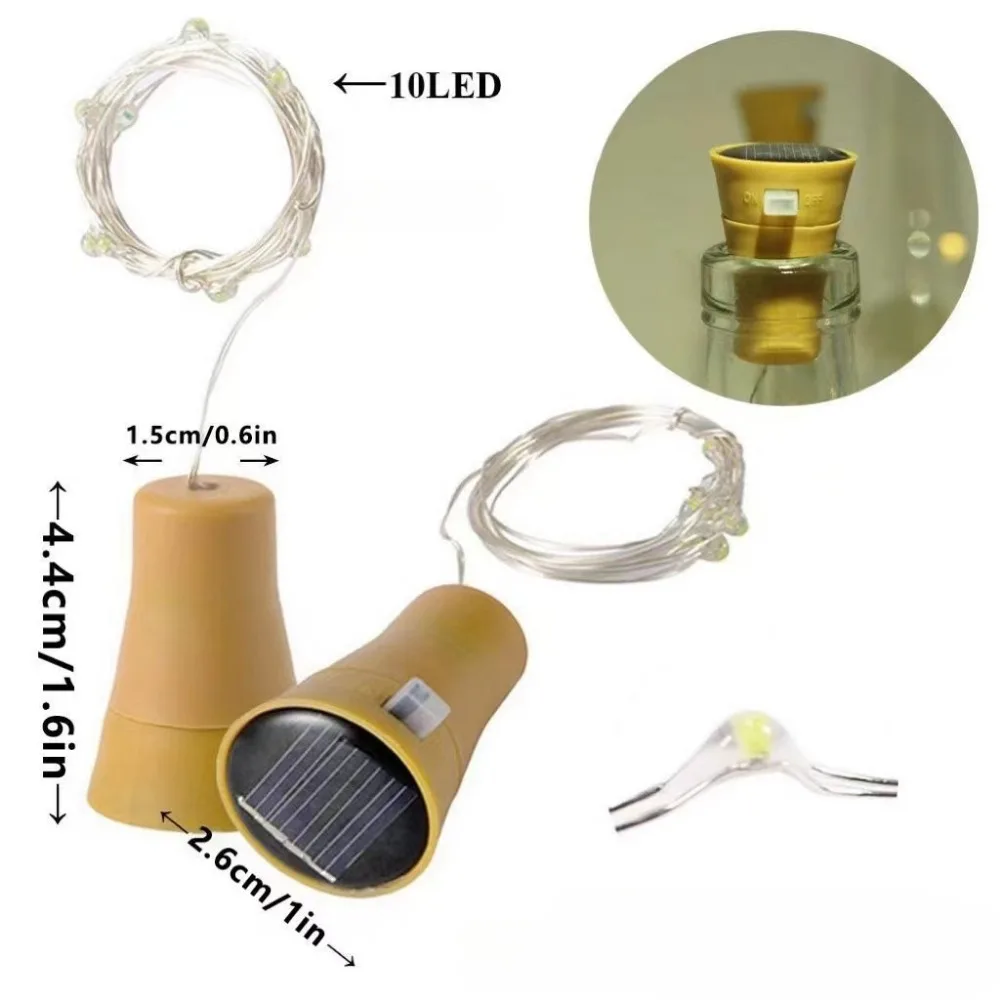 زجاجة النبيذ الشمسية أضواء الفلين في الهواء الطلق سلسلة الأسلاك النحاسية أضواء الجنية زينة عيد الميلاد #3