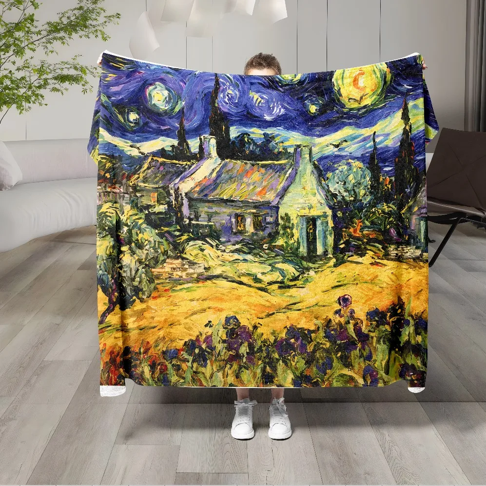 Van Gogh painting Flannel art Landscape Family Blanket Throw Home Sofa Lunch Break Blankets Children Student Blankets Nap Gifts