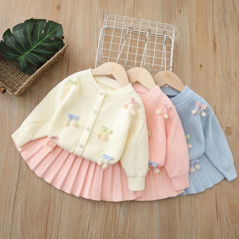 

Bow Knit Cardigan Pleated Skirt Two Piece Set Spring and Autumn 2025 Fashion New Casual Cute Sweet Knitted Set
