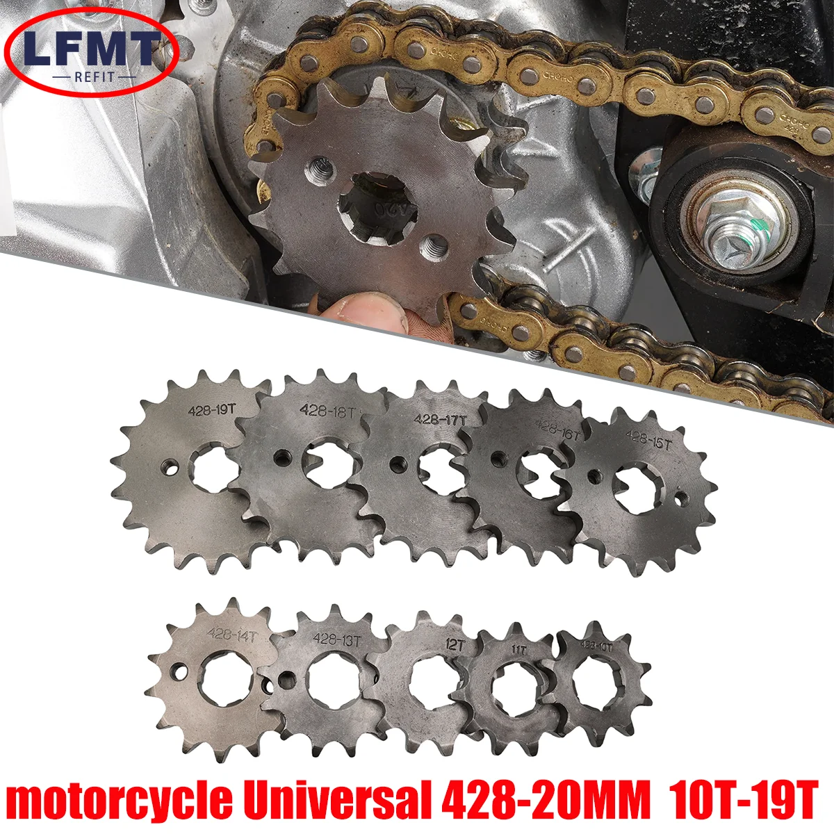 Motorcycle 428# 20mm Front Engine Sprocket 10 11 12 13 14 15 16 17 18 19T Tooth For Steel Bike Quad Go Karts Buggy ATV Dirt Bike