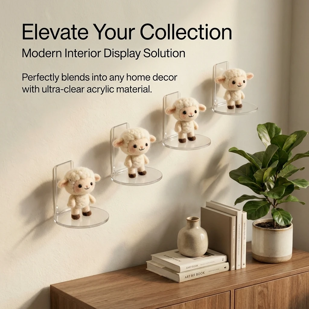 6 pieces of transparent acrylic no-drill adhesive L-shaped wall shelves for displaying figurines and blind boxes