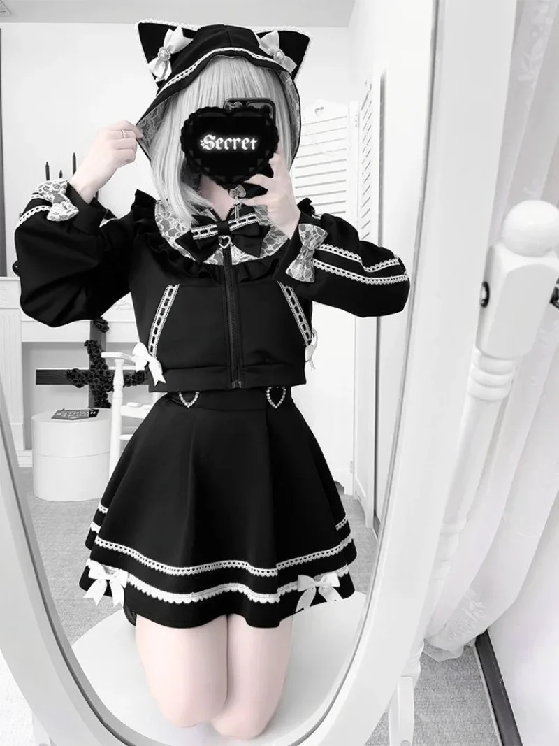 

Lolita Dresses Autumn New Japanese Sweet Girl Sailor Collar Lace Splicing Tops+Short Skirt Sets Y2k 2 Piece Sets Womens Outfits