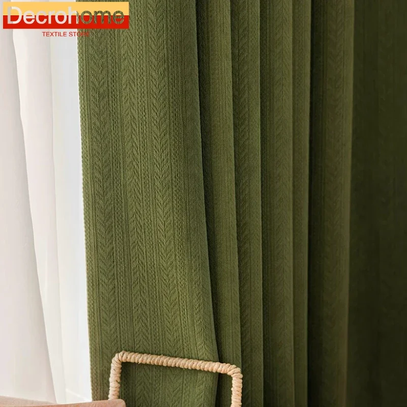 

Chenille Vintage Green Wheat Ears Jacquard Thickened Blackout Curtains for Living Room Bedroom Balcony Custom-made Products