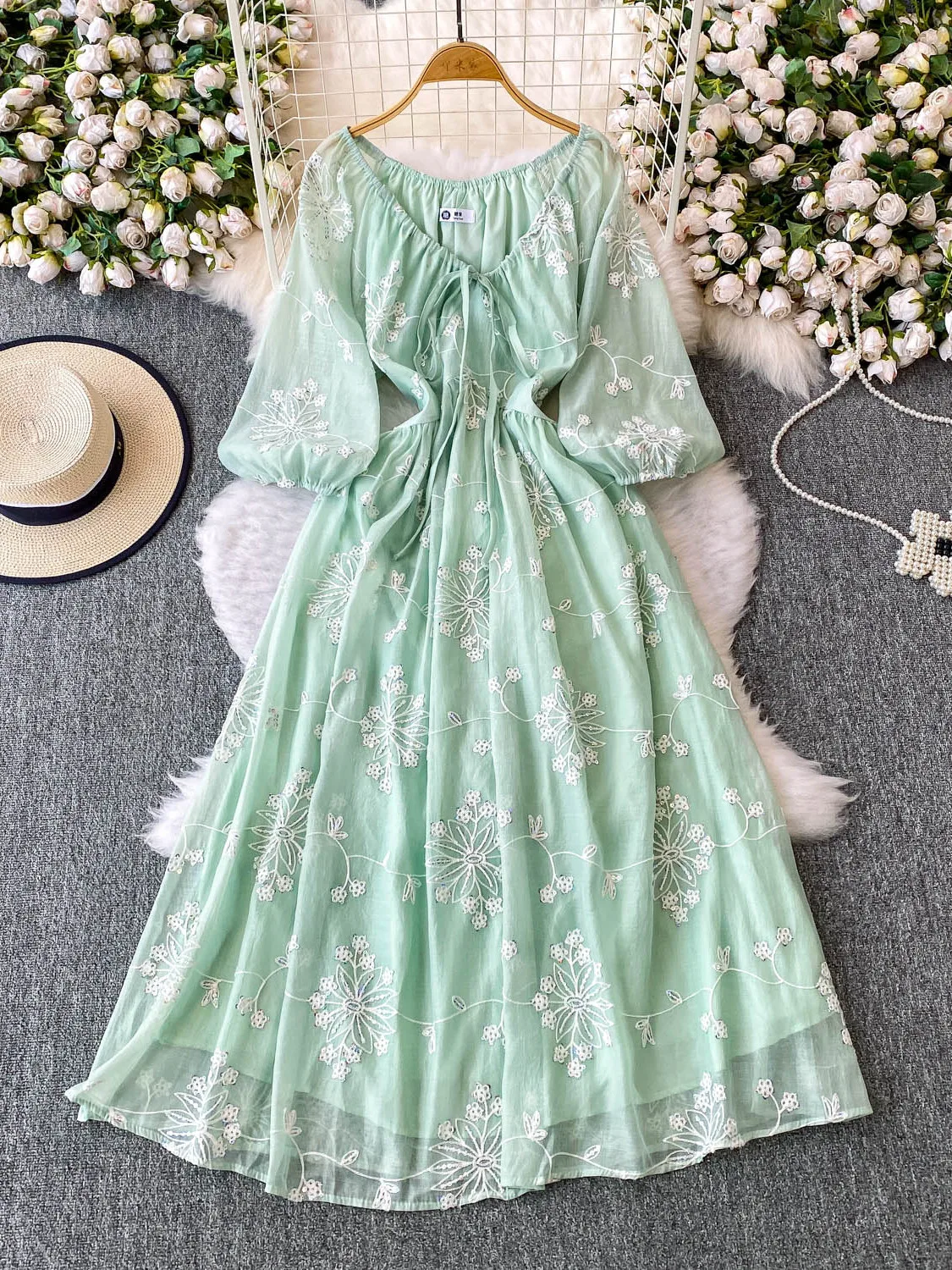 Ele Roze Geborduurde V-Ne Dr Dames Herfst Afslanken A-lijn Lange Rok Woon-werkverkeer Sle Hoge Taille ort Sve Dr