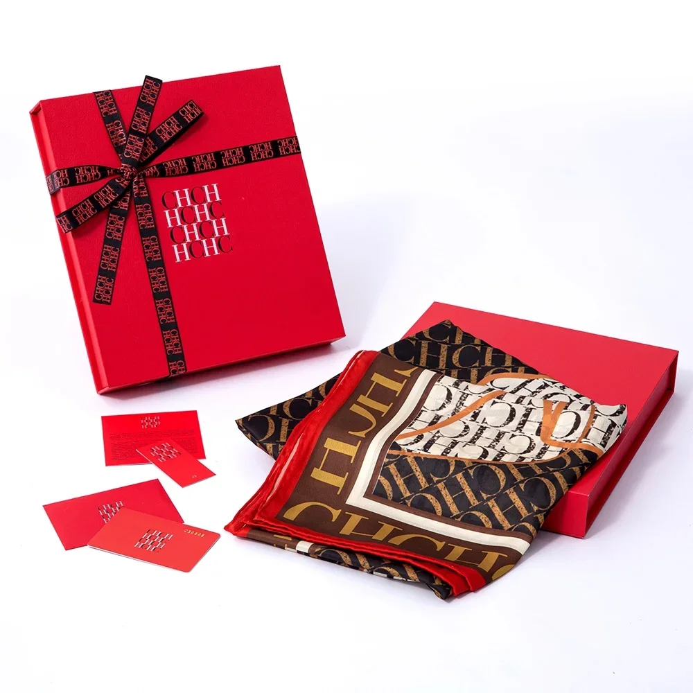 A Gift Box Packaged In Fashionable Style Silk Material, 90-90cm Women's Silk Scarf, Men's Decorative Sun Shading, Warm