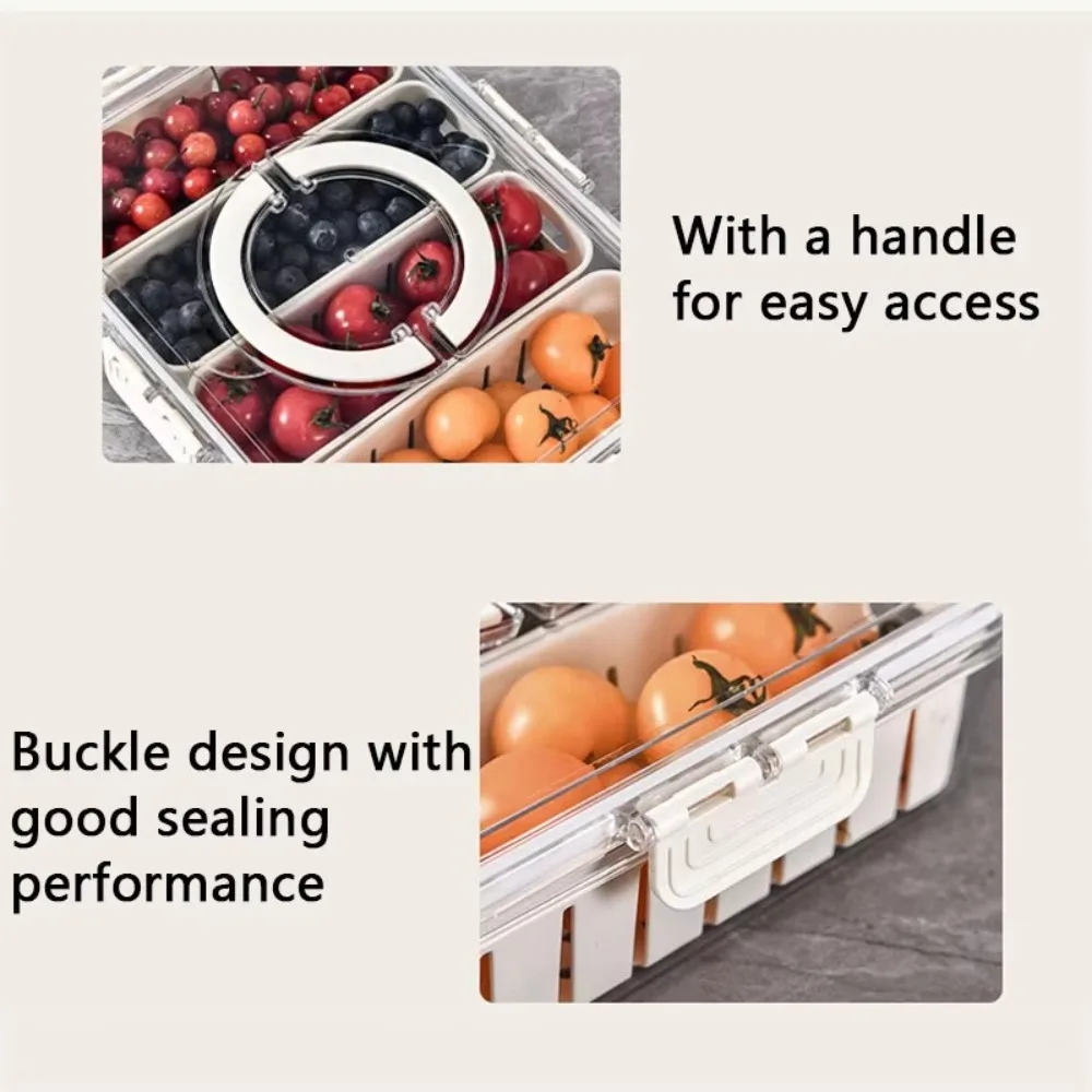 

4 Separated Seasoning Box Plastic with Handle Food Storage Box Divided Into Compartments Fresh-keeping Charcuterie Container