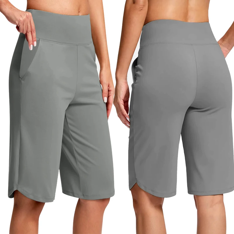 Yoga Five-Point Pants Women Gym Workout Fitness High Waisted Elasticity Loose Sports Pants With Pocket Solid Color Yoga Shorts