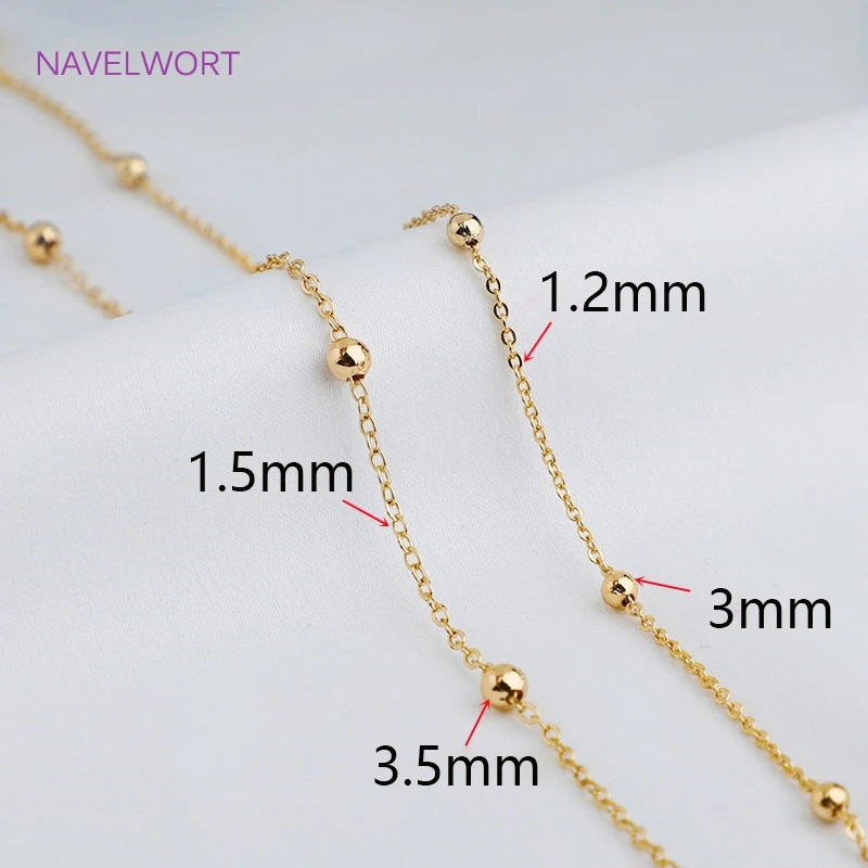 2 Sizes14K Gold Plated Beaded Cable Link Clip Gold Beads Ball Chain Supplies For Necklace Bracelet Making Accessories Wholesale