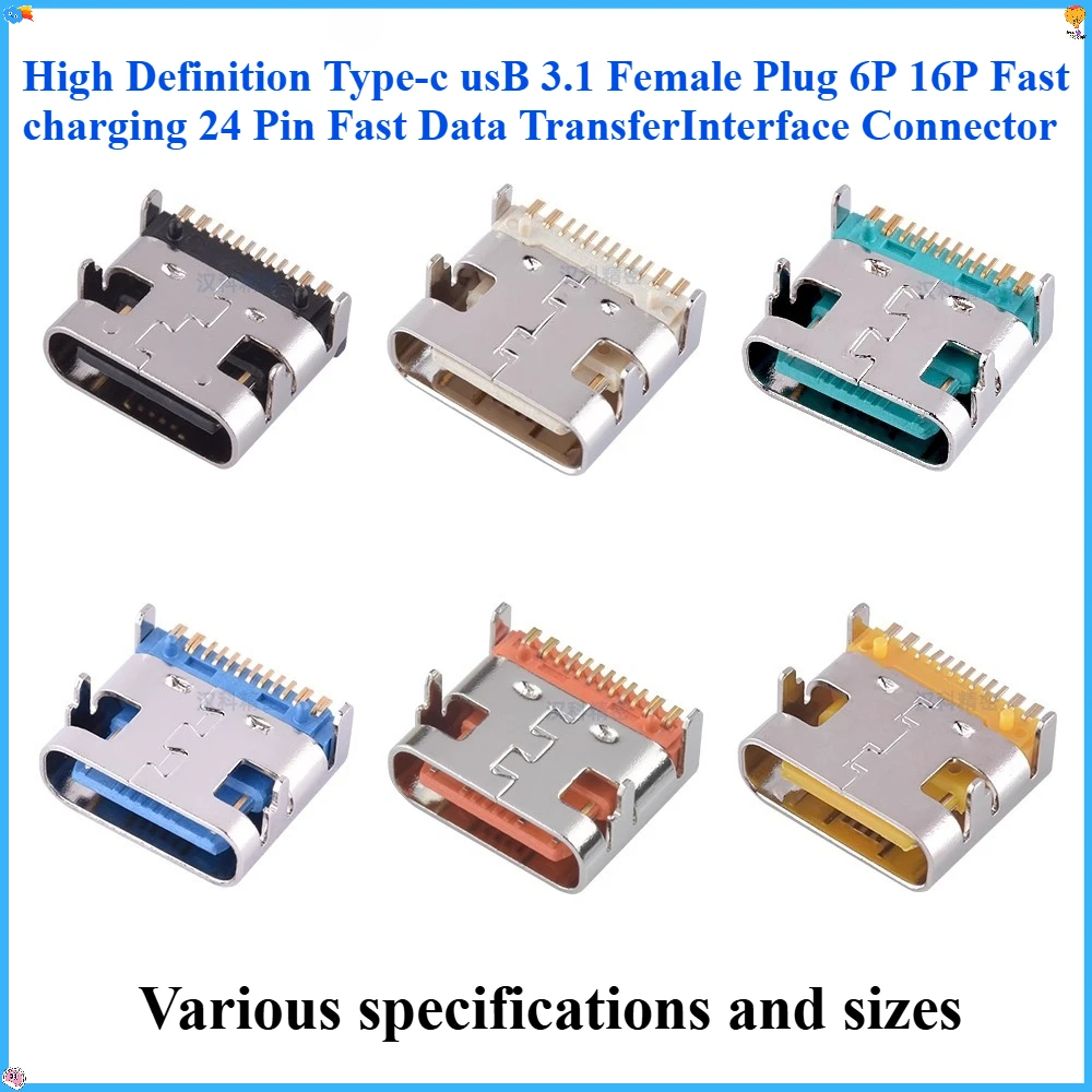 10PCS/Lot High Definition Type-C USB 3.1 Female Plug 6P 16P Fast Charging 24 Pin Fast Data Transfer Interface Connector