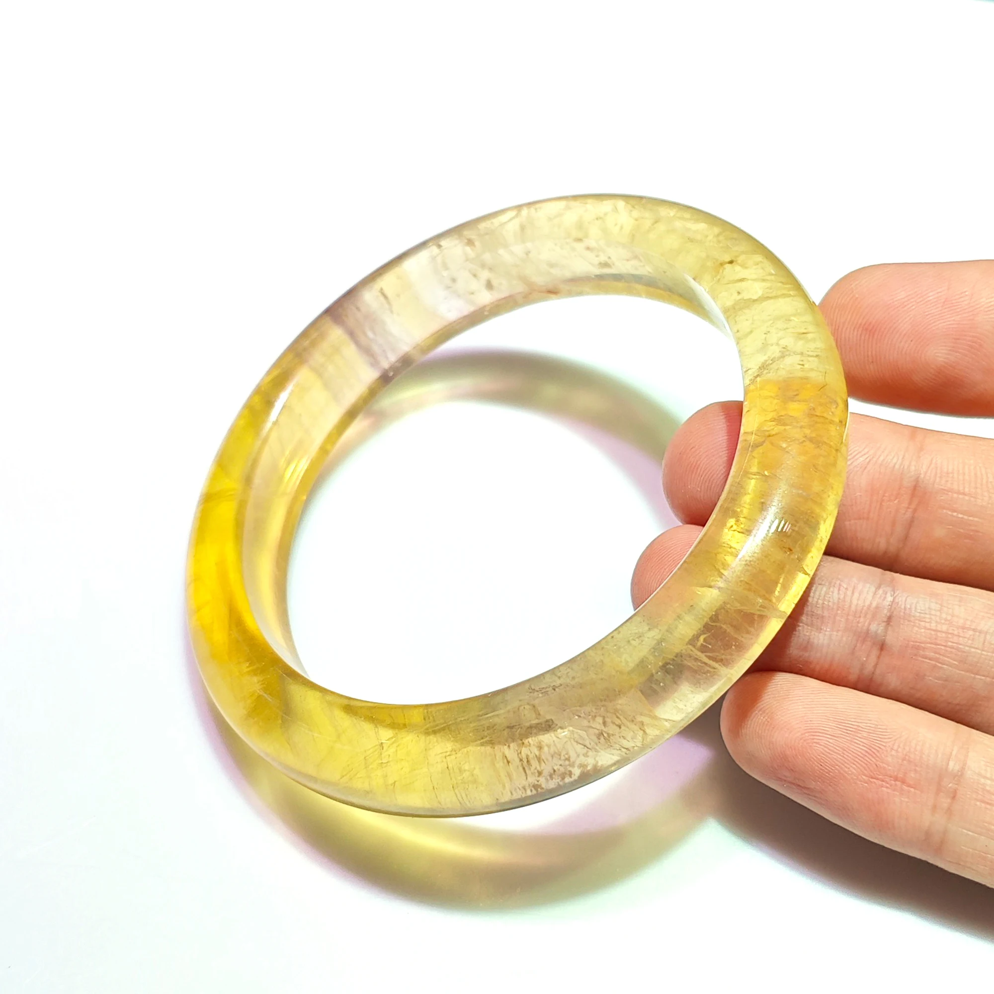 Natural Yellow Fluorite Gemstone Bangle Solid Crystal Bangle Bracelet Birthday Gift for Her Wife Girlfriend