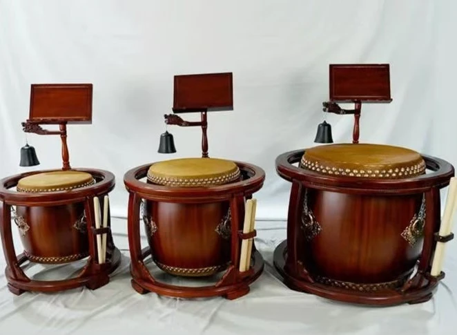 CZ Tambourine Temple Tripod Shape Dharma Huigu Wood Cowhide Drum Temple Gongs and Drums