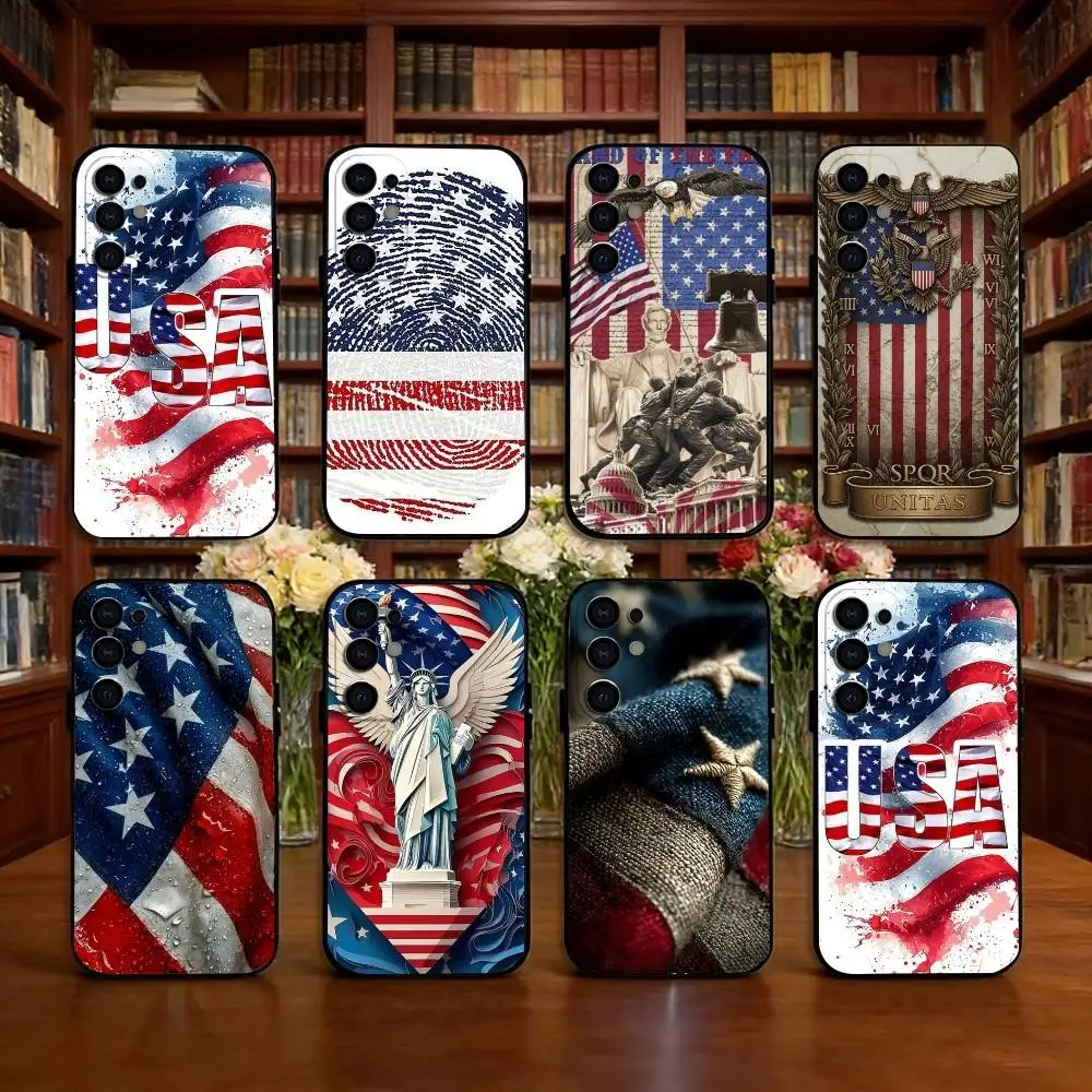 

American flag Phone Case Black Silicone Soft For Samsung S25,S24,S21,S22,S23,S30,Ultra,S20,Plus,Fe,Lite