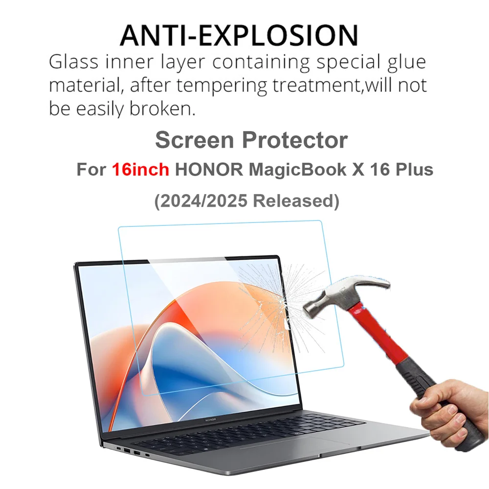 For 16Inch HONOR MagicBook X16 Plus 2024 2025 Screen Protector Scratch-proof Clear 0.3MM HD 9H NoteBook Tempered Glass