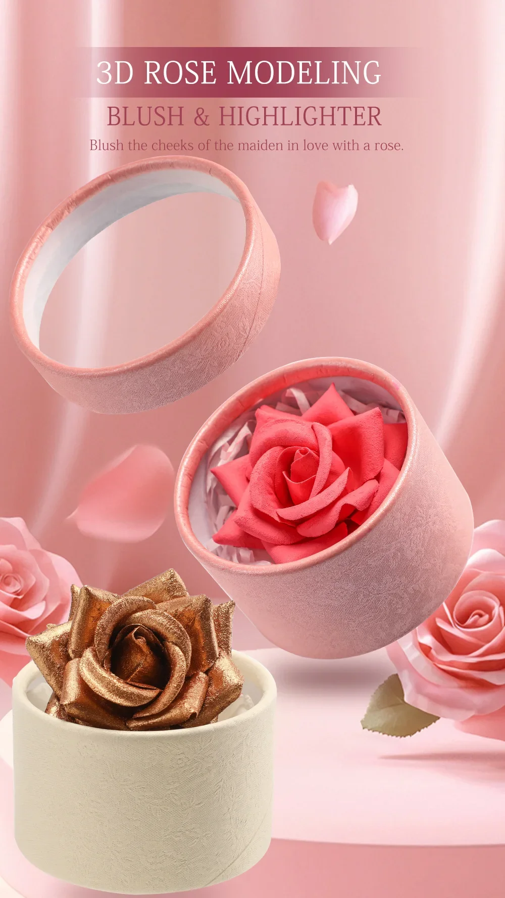 SAM SUGAR Palette di fard e evidenziatori rosa 3D: stile petalo, bagliore naturale facile da colorare, migliora il tono della pelle Trucco nudo COLORE:06