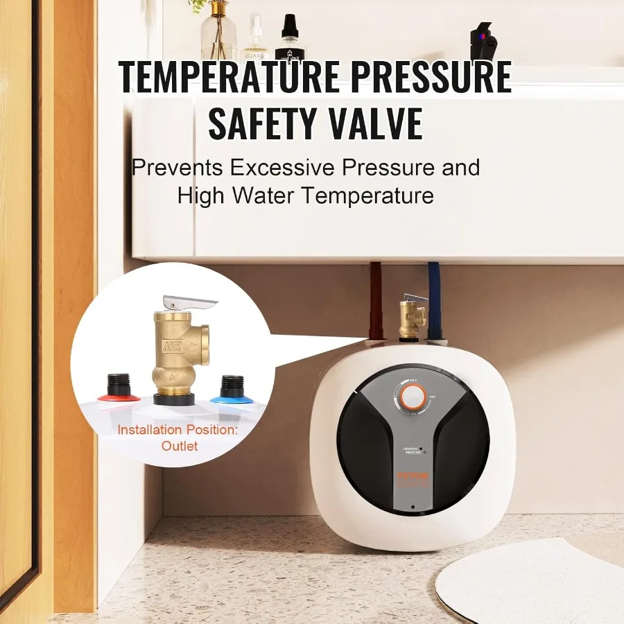 Electric Mini-Tank Water Heater with 8-Gallon Storage Capacity 1440W Heating Power Safety Temperature and Pressure Relief Valve