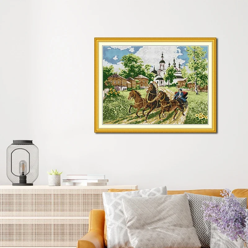 Joy Sunday Cross Stitch Kit Galloping Horse HD Pattern Aida 16/14/11CT Counted Printed Canva DIY Embroidery Kit Home Decor New