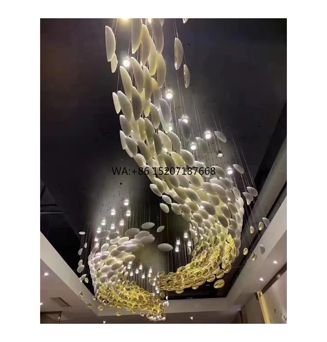 Creative Glass Ceramic Egg Chandelier for Villa Spiral Staircase Hotel Lobby Living Room Oval Pendant Light Long Design