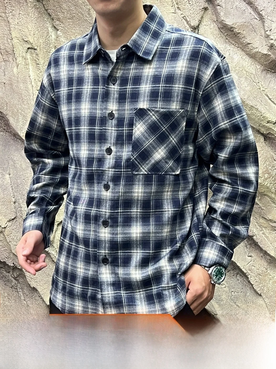 Commuter Style Heavyweight Washed Plaid Men's Fashionable Versatile Checkered Shirt Skin-friendly Breathable Standard Fit Lon...