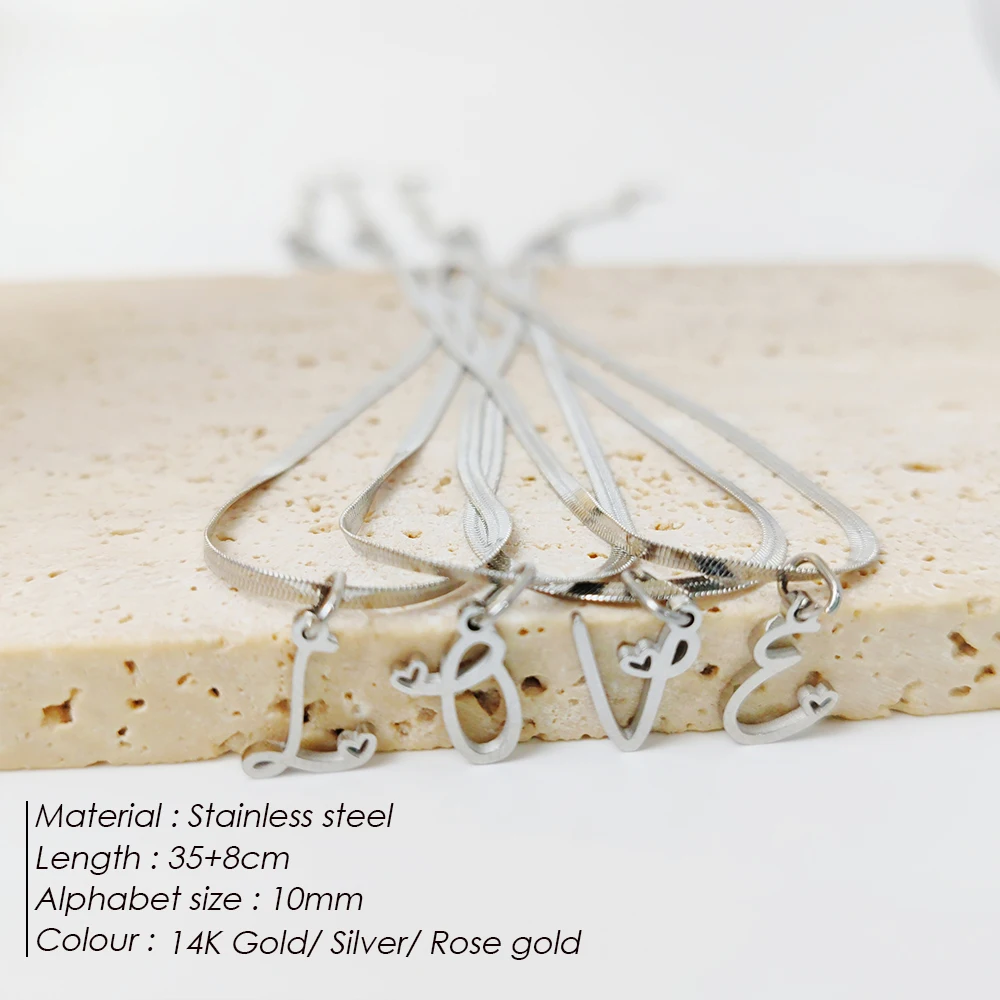 EMANCO Minimalist Style Stainless Steel Snake Chain Necklace with DIY Letter Pendant for Daily Commute Fashion Jewelry Accessory