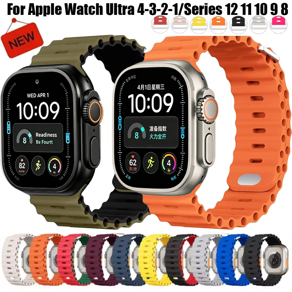 Ocean Strap for Apple Watch Ultra 4/3/2/1 12 11 10 42-46mm 9 8 7 49-45-41mm Silicone Band for 6 5 4 3 SE3 44-40-42mm Accessories