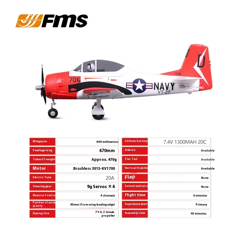 Fms-modelvliegtuigen 800 mm T-28 Trojan vaste vleugel instapniveau elektronische afstandsbediening model Wereldoorlog II-simulatievliegtuigen