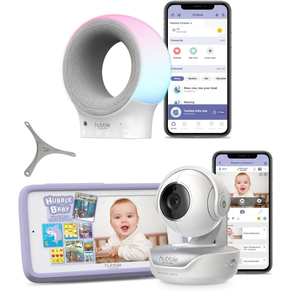 

Звуковая машина Eclipse и комплект Nursery Pal Touch; 5-дюймовый интеллектуальный Wi-Fi радионяня с камерой и аудио; Гибкое настенное крепление; Панорамирование и наклон