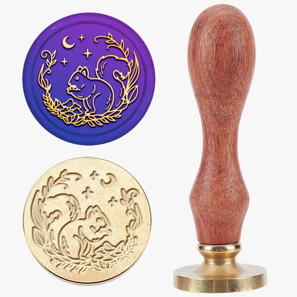 Squirrel Mushroom Wax Seal Stamp 0.98inch Animal Wreath Vine Sealing Wax Stamp Removable Moon Star Brass Stamp Wooden