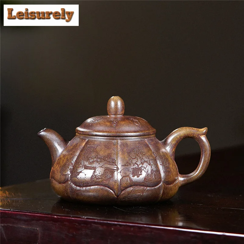 

230ml Yixing Purple Clay Teapots Handmade Pot Raw Ore Dragon Kiln Wood Burning Mud Tea Maker Kettle With Strainer Zisha Tea Set