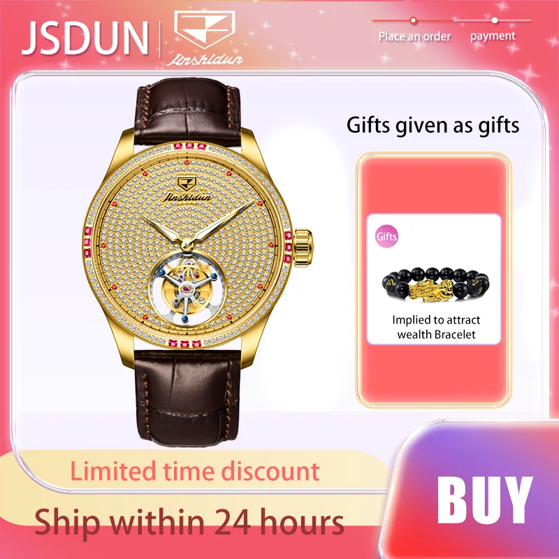 JSDUN High Quality Men Watch Tourbillon Movement Automatic Mechanical Watch Waterproof Luminous Original Luxury Male Wristwatch