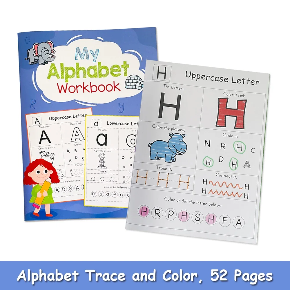 ตัวอักษร A-Z ตัวอักษร Phonics Practice Workbook ก่อนวัยเรียนการเรียนรู้ภาษาอังกฤษอนุบาลเขียนสมุดระบายสี Montessori