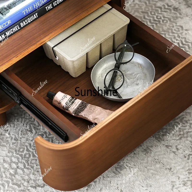 Retro square inch walnut single extraction bedside tableT*