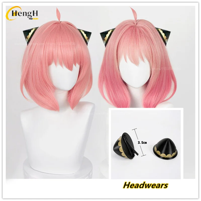 

In Stock Anya Forger Synthetic Wig Anime Short 37cm Pink Gradient Cosplay Wigs With Headwears Heat Resistant Hair Halloween Wigs