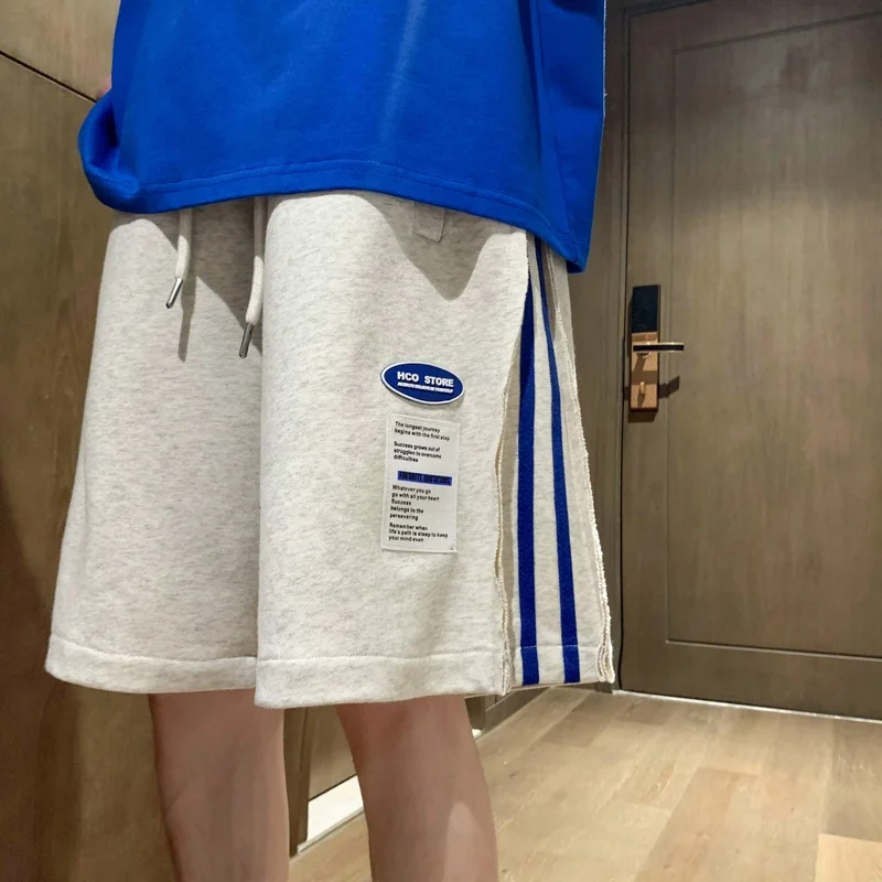 

Мужские повседневные свободные брюки-капри из тонкой ткани для спорта и отдыха, прямого кроя, широкие штанины, в американском стиле, для баскетбола, летние