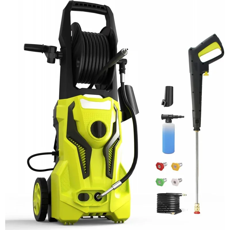 Electric Pressure Washer - 4800 PSI 3.2 GPM Power Washer Electric Powered with 25 FT Hose Reel 4 Interchangeable Nozzle & Foam