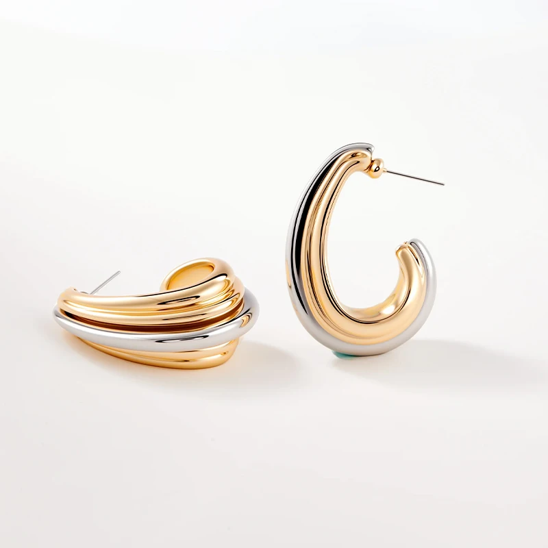 

French style trendy light luxury temperament earrings for women C-shaped fashionable earrings ins retro style