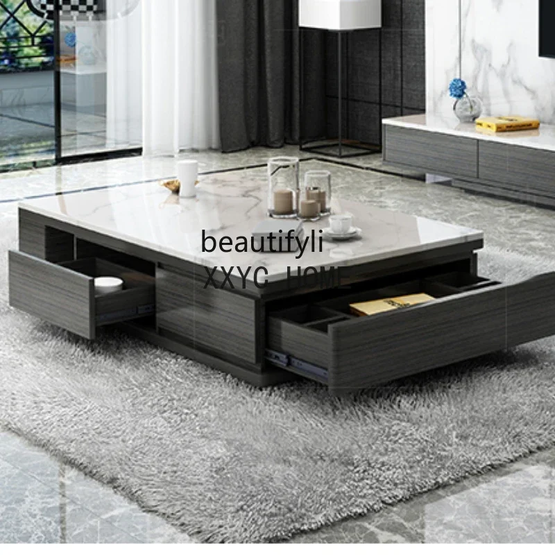 

Nordic Marble TV Cabinet and Tea Table Combination Set Italian Minimalist Creative Retractable Small Apartment